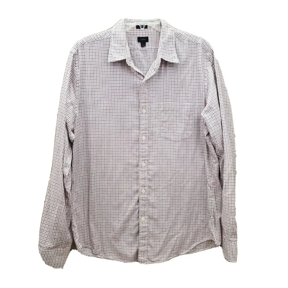 J Crew Men's Slim Cotton Button-Up Shirt Size Large White Black/Red Checkered